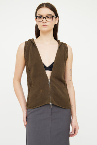 Jil Sander Green Knit Hooded Vest