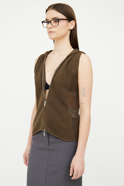 Jil Sander Green Knit Hooded Vest