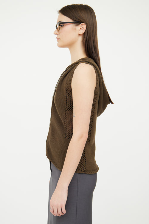 Jil Sander Green Knit Hooded Vest