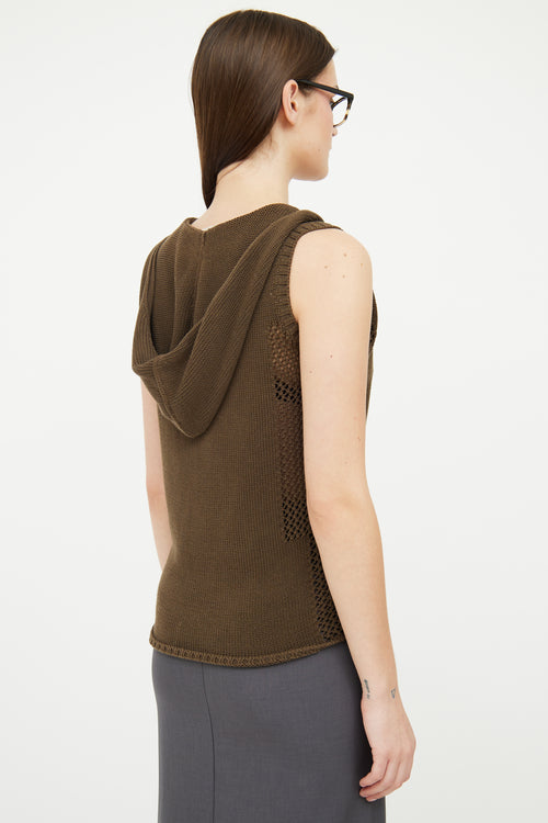 Jil Sander Green Knit Hooded Vest