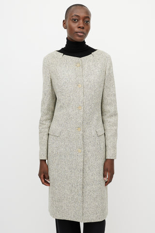 Jil Sander Green Tweed Wide Collar Coat