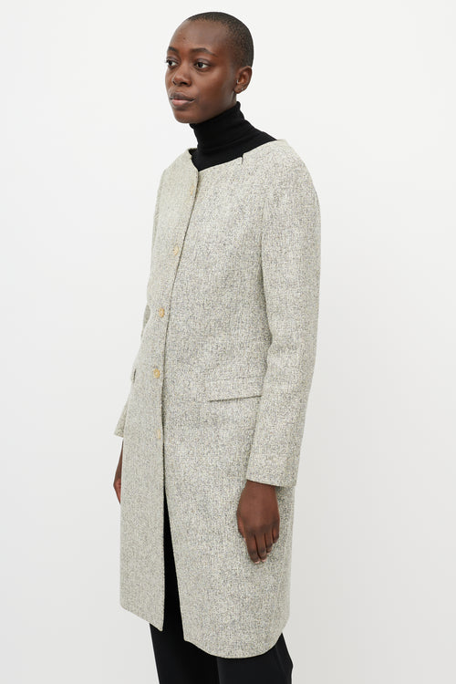 Jil Sander Green Tweed Wide Collar Coat