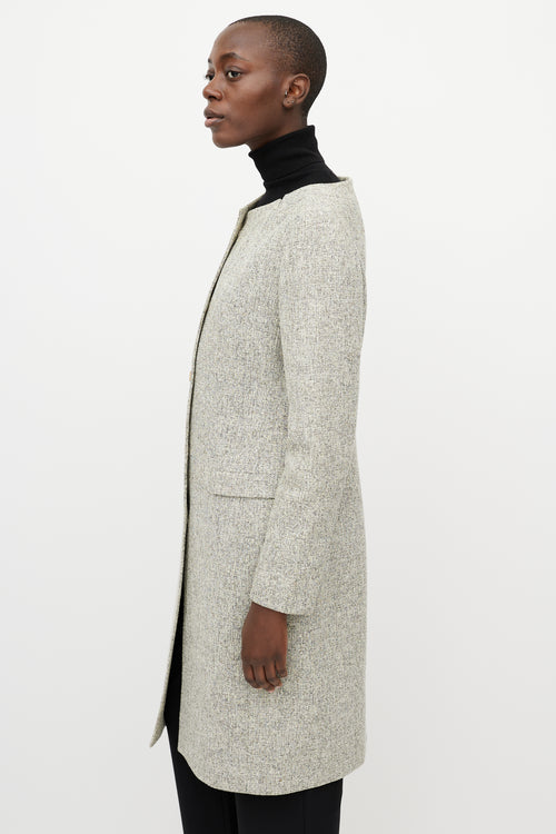 Jil Sander Green Tweed Wide Collar Coat