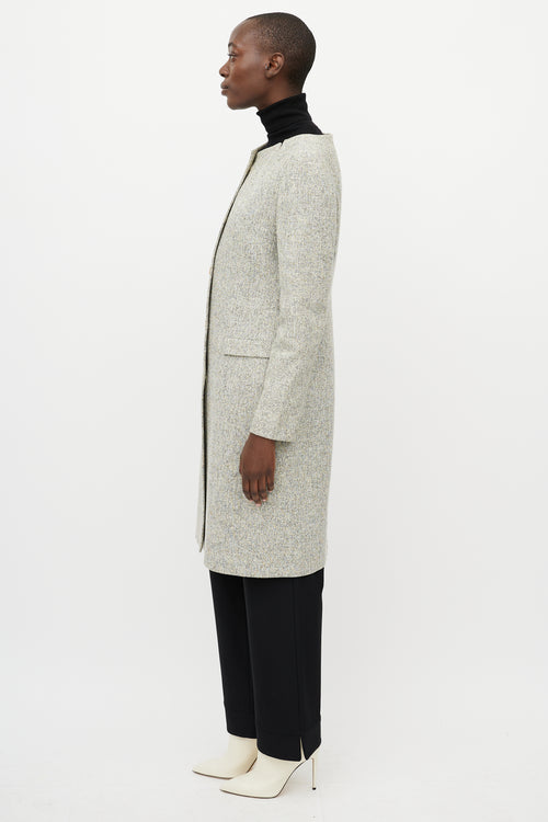 Jil Sander Green Tweed Wide Collar Coat