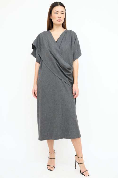 Jil Sander Grey Wool Draped Sash Dress