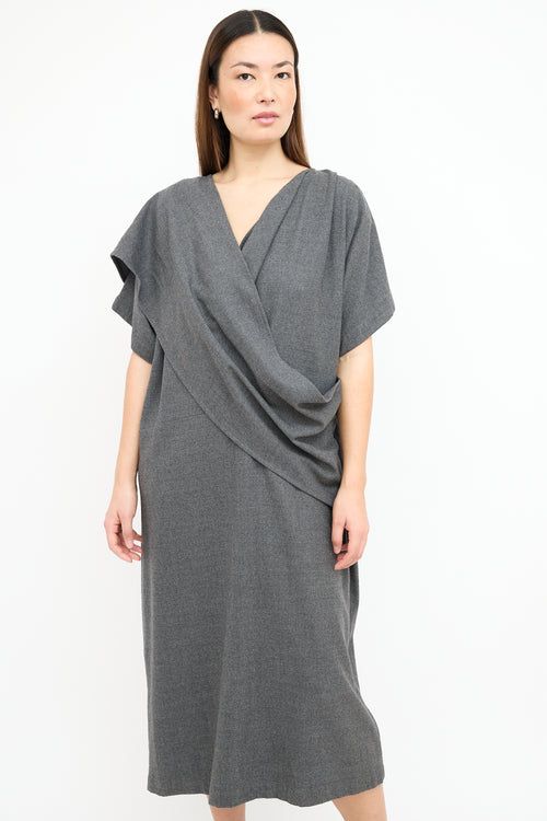  Grey Wool Draped Sash Dress