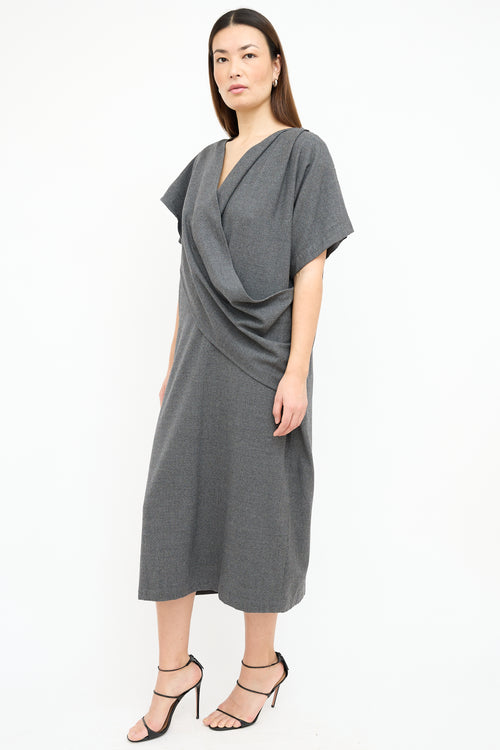  Grey Wool Draped Sash Dress