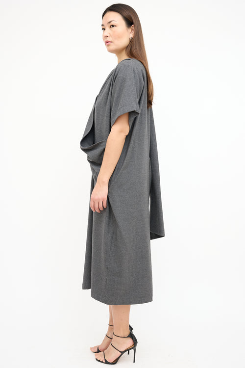  Grey Wool Draped Sash Dress