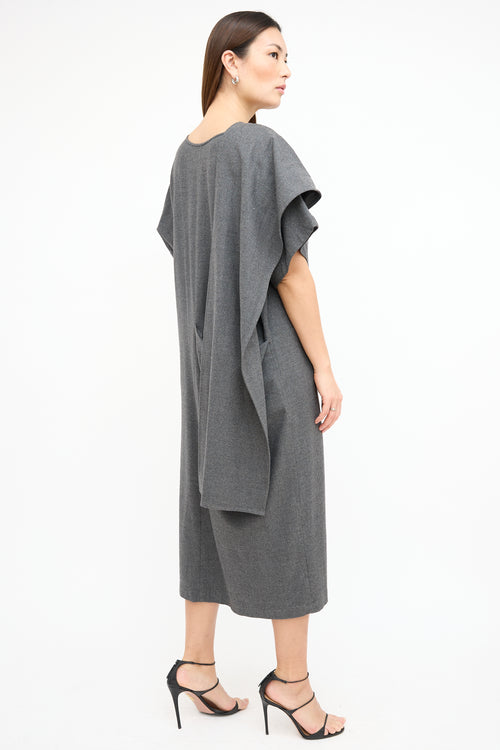  Grey Wool Draped Sash Dress