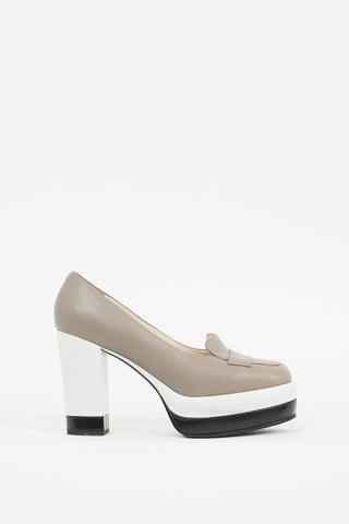 Jil Sander Beige 
Multi Leather Colourblock Platform Loafer