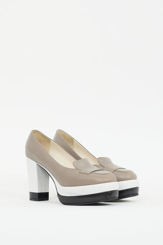 Jil Sander Beige 
Multi Leather Colourblock Platform Loafer