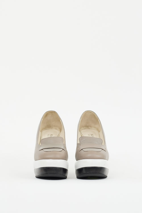 Jil Sander Beige 
Multi Leather Colourblock Platform Loafer