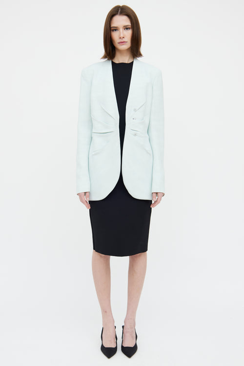 Jil Sander Blue Ruched Snap Button Blazer