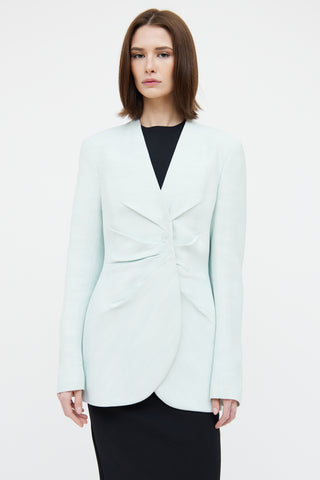 Jil Sander Blue Ruched Snap Button Blazer