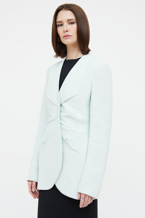 Jil Sander Blue Ruched Snap Button Blazer