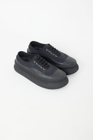 Jil Sander Navy 
Black Canvas Platform Sneaker