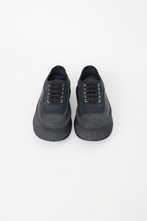 Jil Sander Navy 
Black Canvas Platform Sneaker