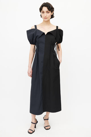 Jil Sander Navy 
Black Colorblock Gabi Dress