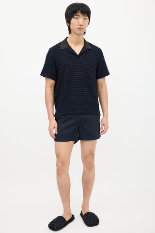 Jil Sander Navy 
Black Woven Seersucker Polo