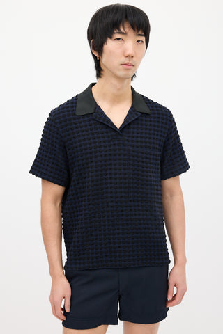 Jil Sander Navy 
Black Woven Seersucker Polo