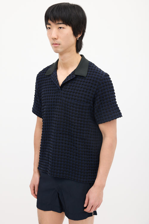 Jil Sander Navy 
Black Woven Seersucker Polo