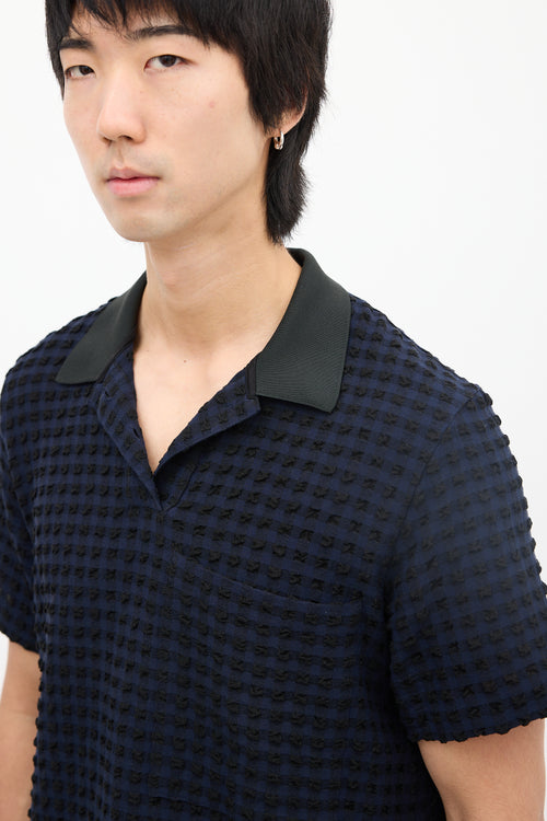 Jil Sander Navy 
Black Woven Seersucker Polo