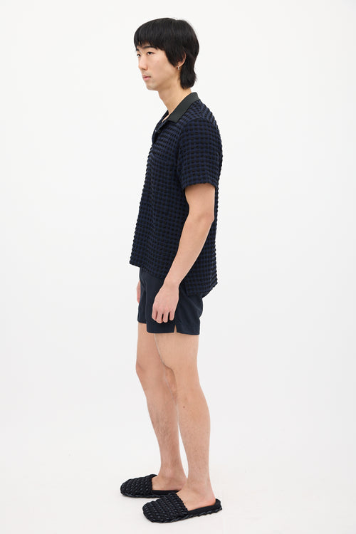 Jil Sander Navy 
Black Woven Seersucker Polo