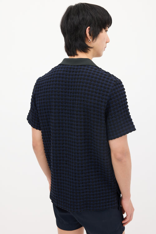 Jil Sander Navy 
Black Woven Seersucker Polo