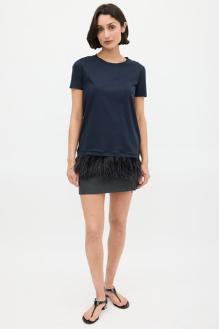 Jil Sander Navy Cotton Feather Trimmed T-Shirt