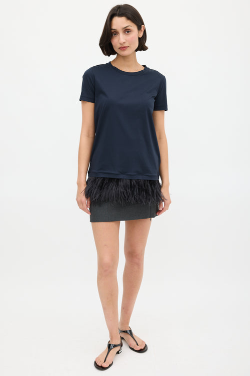 Jil Sander Navy Cotton Feather Trimmed T-Shirt