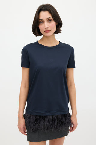 Jil Sander Navy Cotton Feather Trimmed T-Shirt