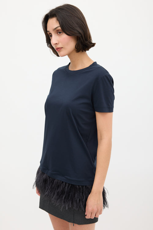 Jil Sander Navy Cotton Feather Trimmed T-Shirt