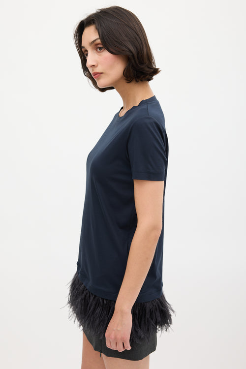 Jil Sander Navy Cotton Feather Trimmed T-Shirt