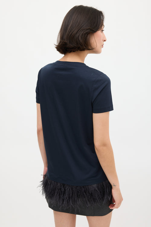 Jil Sander Navy Cotton Feather Trimmed T-Shirt