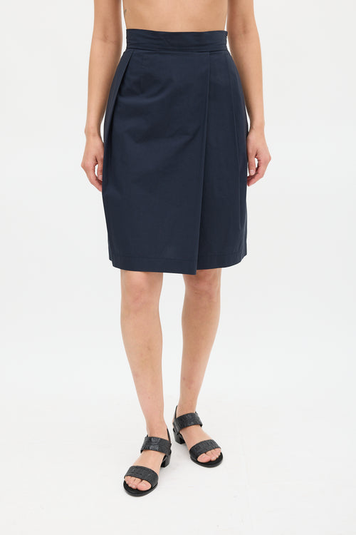 Jil Sander Navy Cotton Pleated Pencil Skirt