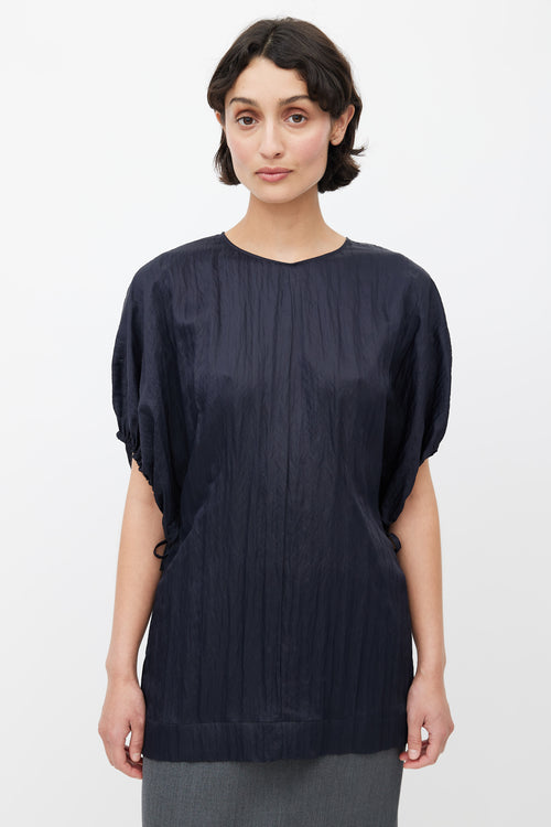 Jil Sander Navy Crinkled Drawstring Blouse