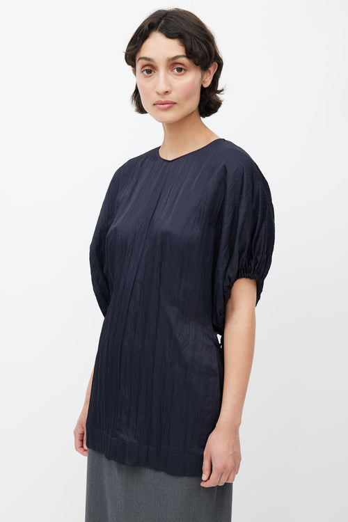 Jil Sander Navy Crinkled Drawstring Blouse