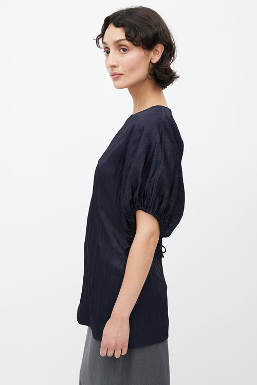 Jil Sander Navy Crinkled Drawstring Blouse