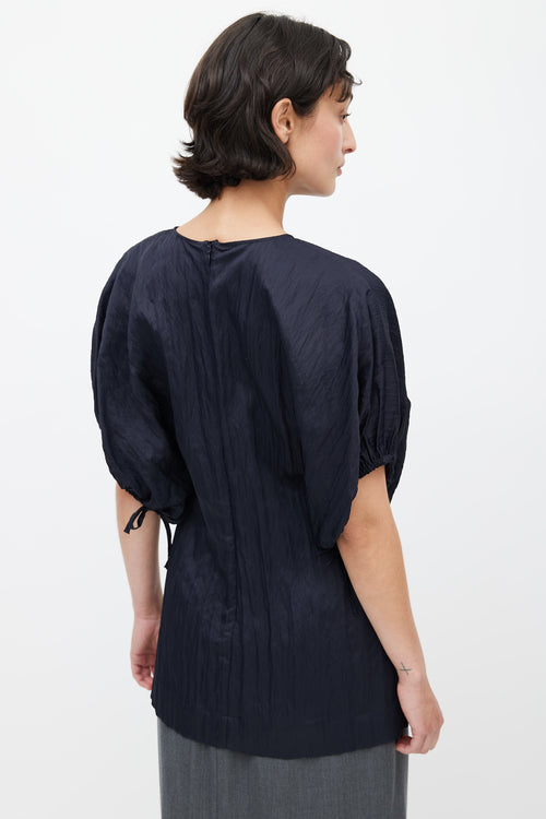 Jil Sander Navy Crinkled Drawstring Blouse