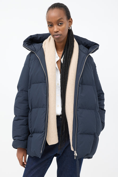 Jil Sander Navy Hooded Down Puffer Jacket