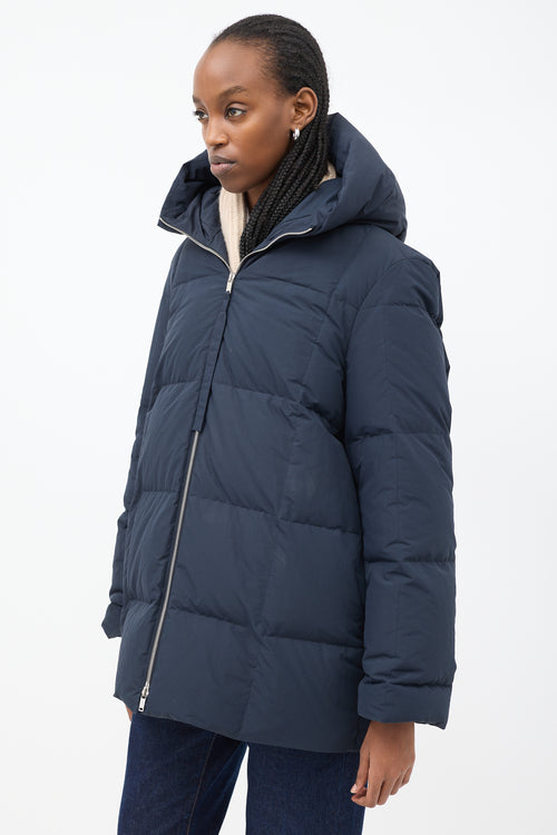 Jil Sander Navy Hooded Down Puffer Jacket