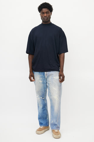 Jil Sander Navy Oversized Mock Neck T-Shirt