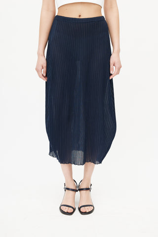 Jil Sander Navy Plissé Midi Skirt