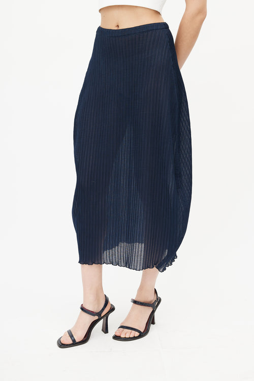 Jil Sander Navy Plissé Midi Skirt