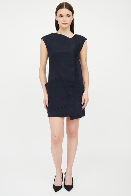 Jil Sander Navy Black Stripe Asymmetrical Dress