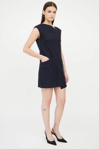 Jil Sander Navy Black Stripe Asymmetrical Dress