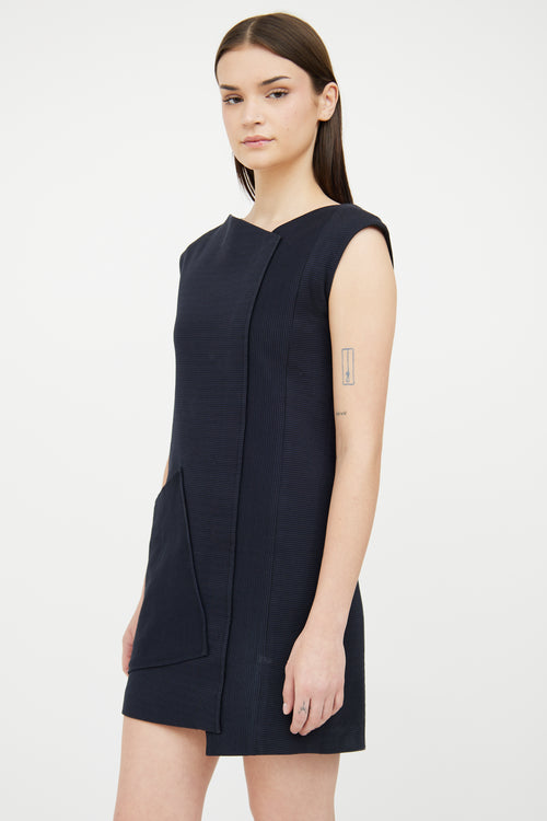 Jil Sander Navy Black Stripe Asymmetrical Dress