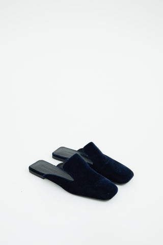 Jil Sander Navy Velour Square Toe Mule