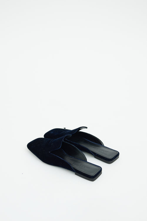 Jil Sander Navy Velour Square Toe Mule