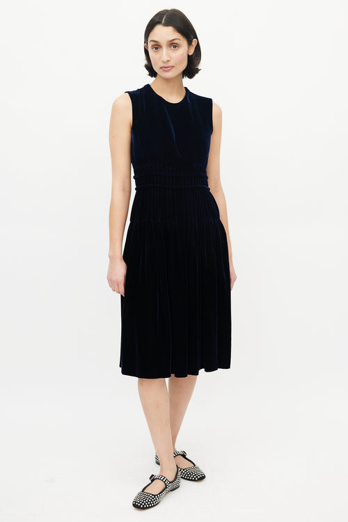 Jil Sander Navy Velvet Gathered Dress